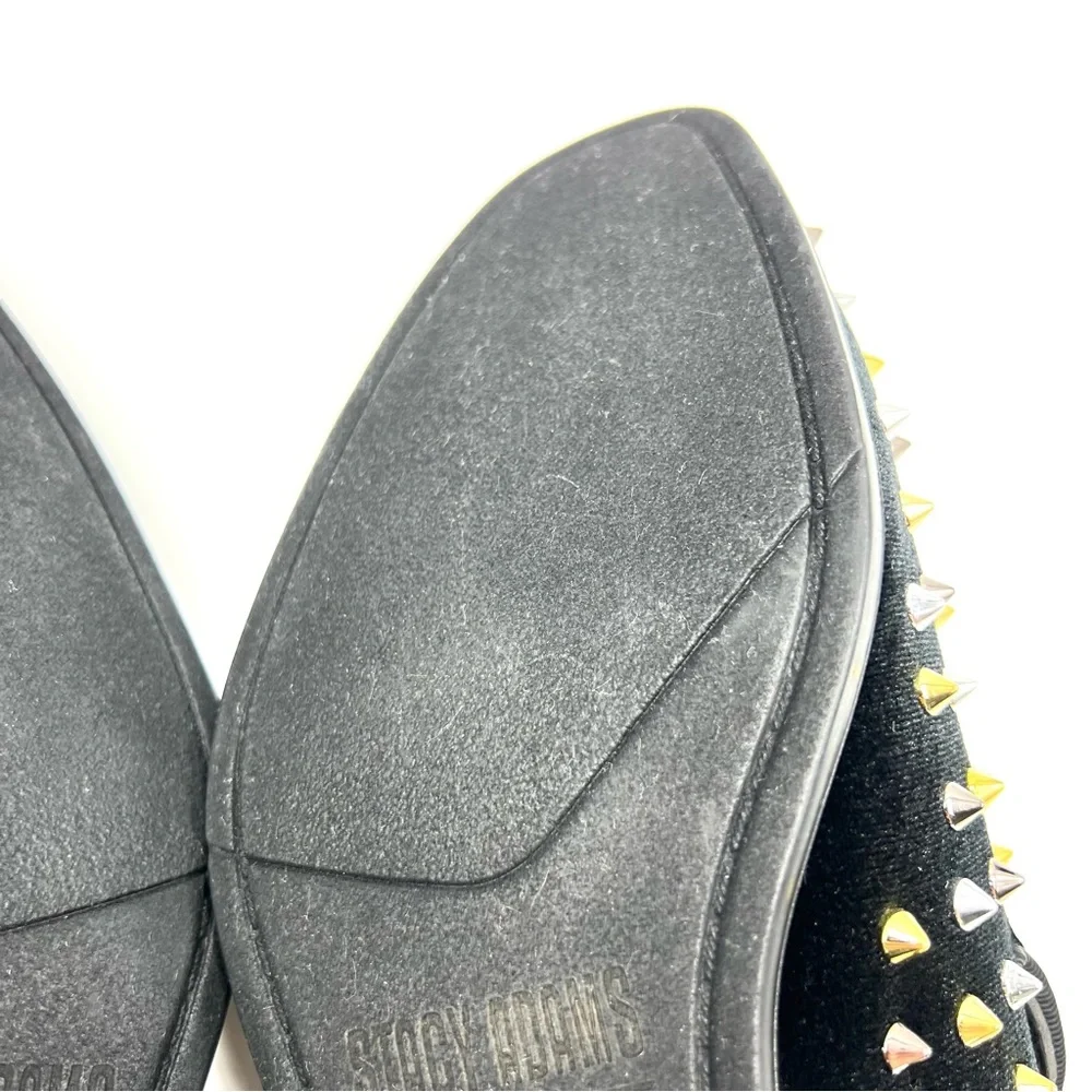 Stacy Adams Mens 9.5 Spire Black Velvet Gold Silver Spiked Studded Loafers Shoes